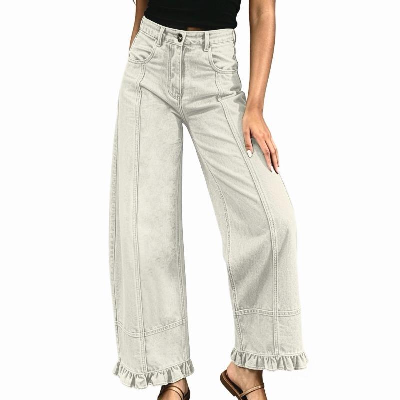 Jeans da donna a gamba dritta e larghi, design alla moda con bordo a fungo
