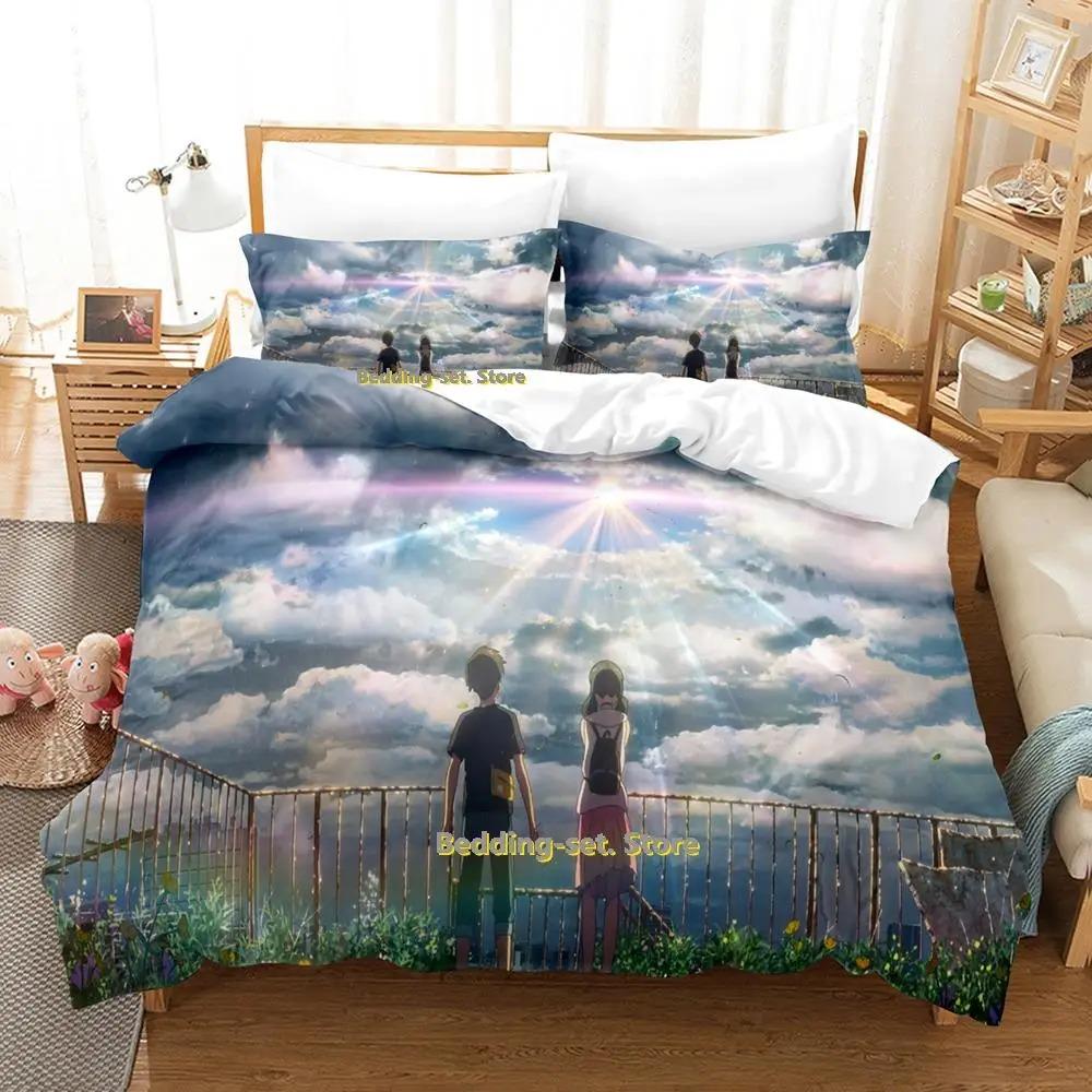 Nytt Weathering With You Sängklädesset Tecknad Anime tredelat set Vuxen Barn Sovrum Påslakan Set lakan och örngott