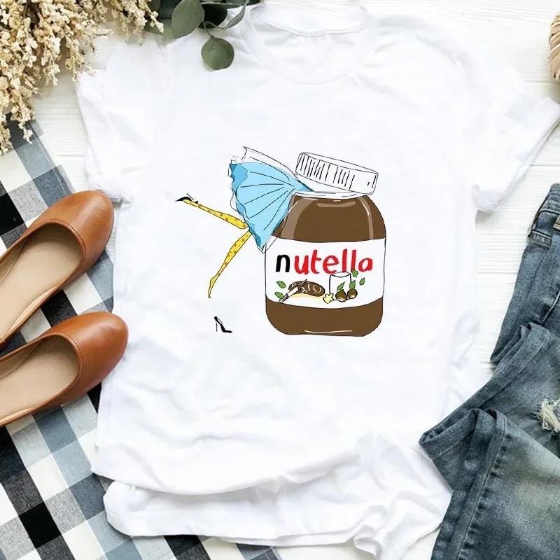 T-shirt Damski Nutella Z Nadrukiem Moda Harajuku Koszulka Dziewczęca Codzienna Biały Top T Shirt Najnowszy Letni Damski T-shirt Ubrania