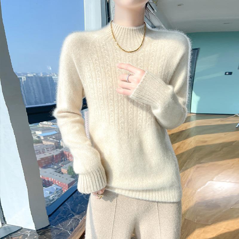 Thickened Half-high Neck Sweater for Women In Autumn and Winter New Skin-friendly and Warm Twisted Flower Cashmere Knitted Sweater Base Shirt