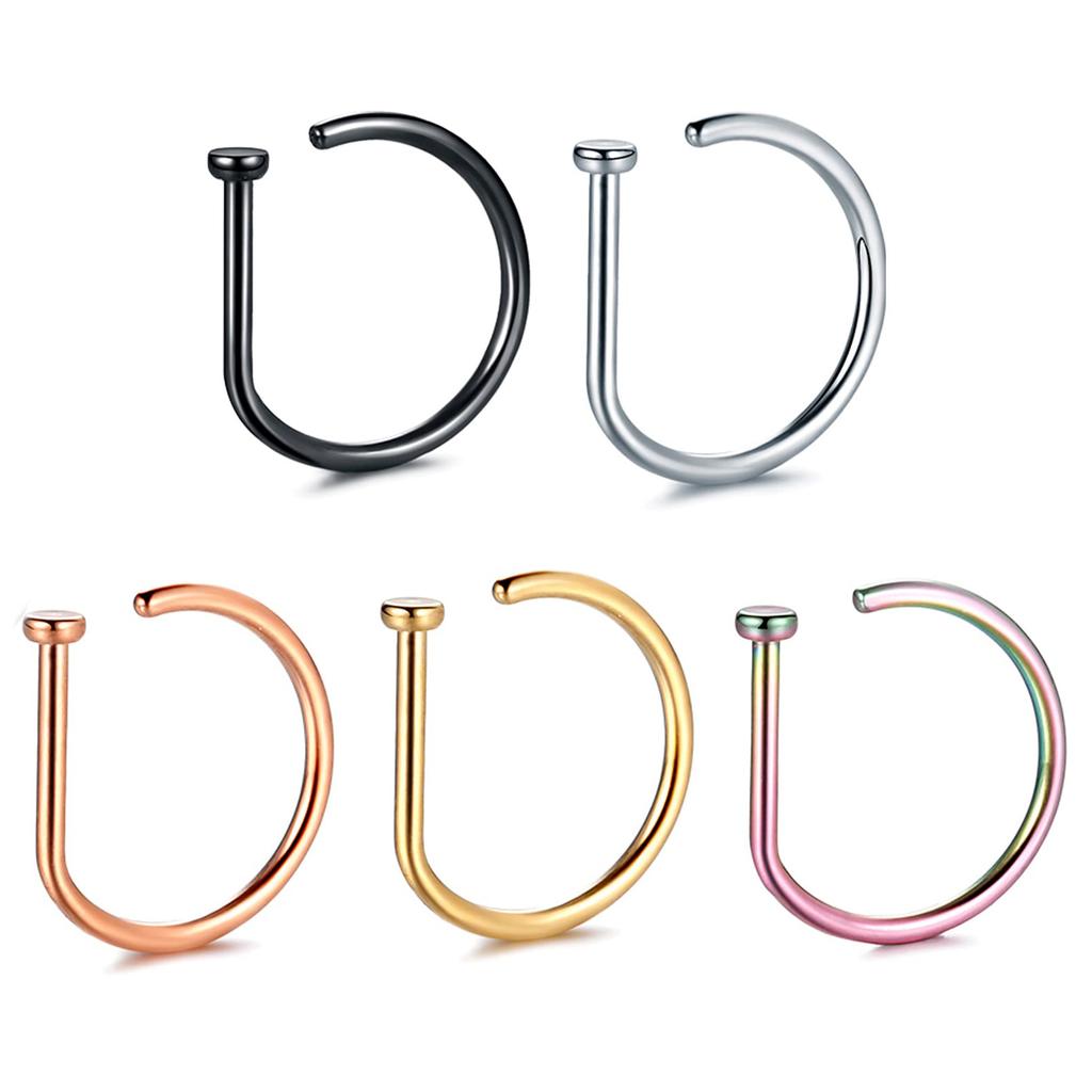 Fake Nose Ring Hoop Lip Labret Ring for Women Non Pierce Hoop Nose Ring Septum Hoop Ring Tragus Rook Ring Non Piercing Jewelry