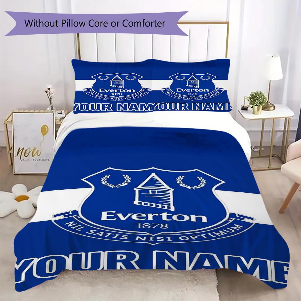 Custom Name Everton FC Pattern Bedding uilt Set uilt Cover Pillowcase Home Decoration Birthday Gift (1*duvet cover+2*pillowcase without core)