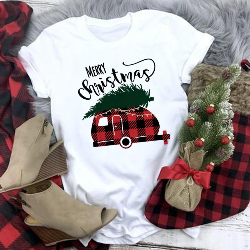 

(Азиатский размер) Футболка Фестиваль в клетку в виде дерева, милая 90-х годов, Рождество, Новый год, праздник, повседневная модная женская футболка с принтом, женская футболка с графикой
