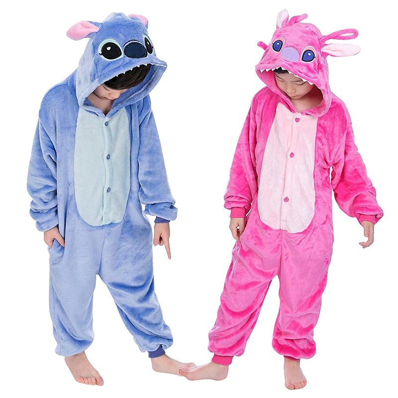 Dětský kostým Stitch na cosplay Flanelové pyžamo Anime Lilo & Stitch Kombinéza Overal Pyžamo Halloweenský kostým pro dítě