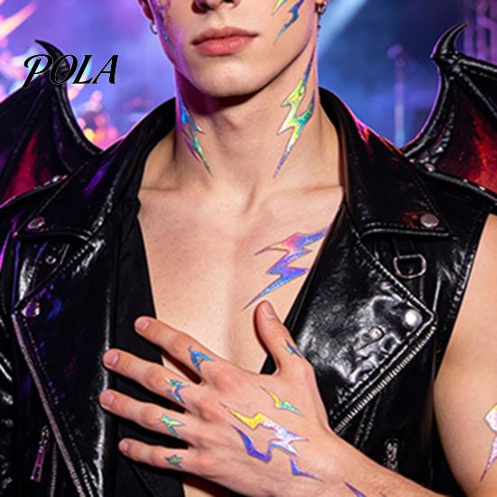5 Sheets Holographic Lightning Tattoos, Waterproof Flash Temporary Stickers, Full Color Body Art for Festival Party Sale Goods