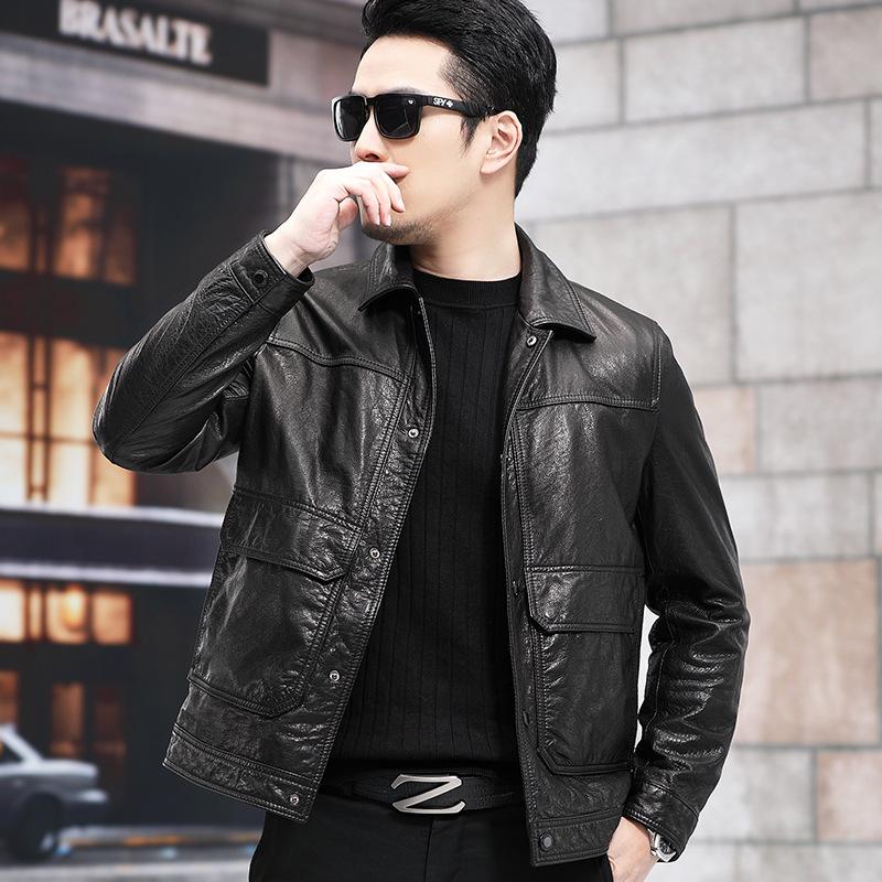 Spring and Autumn New Genuine Leather Jacket Men's First Layer Cowhide Jacket Business Men's Fashion Versatile Jacket Motorcycle Leather Jacket Trend