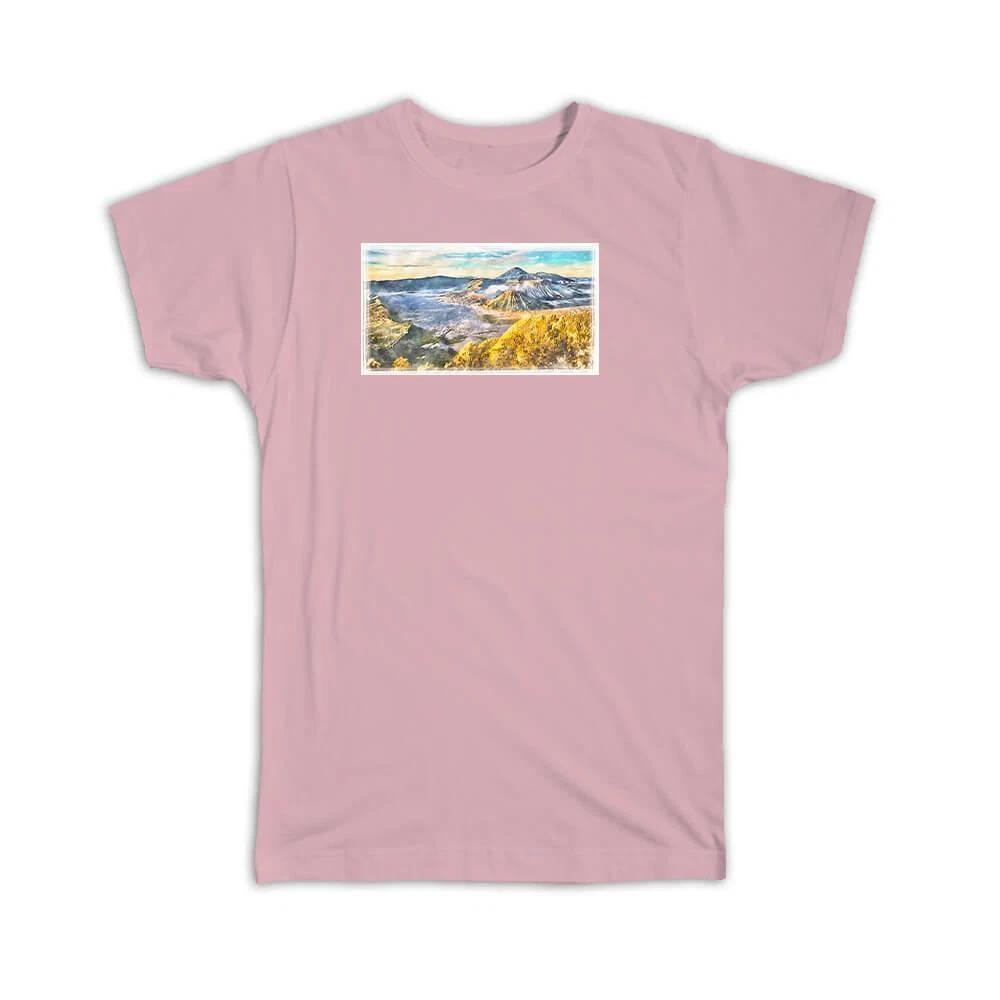 Gift T-Shirt : Indonesia Watercolor Volcano 2XL