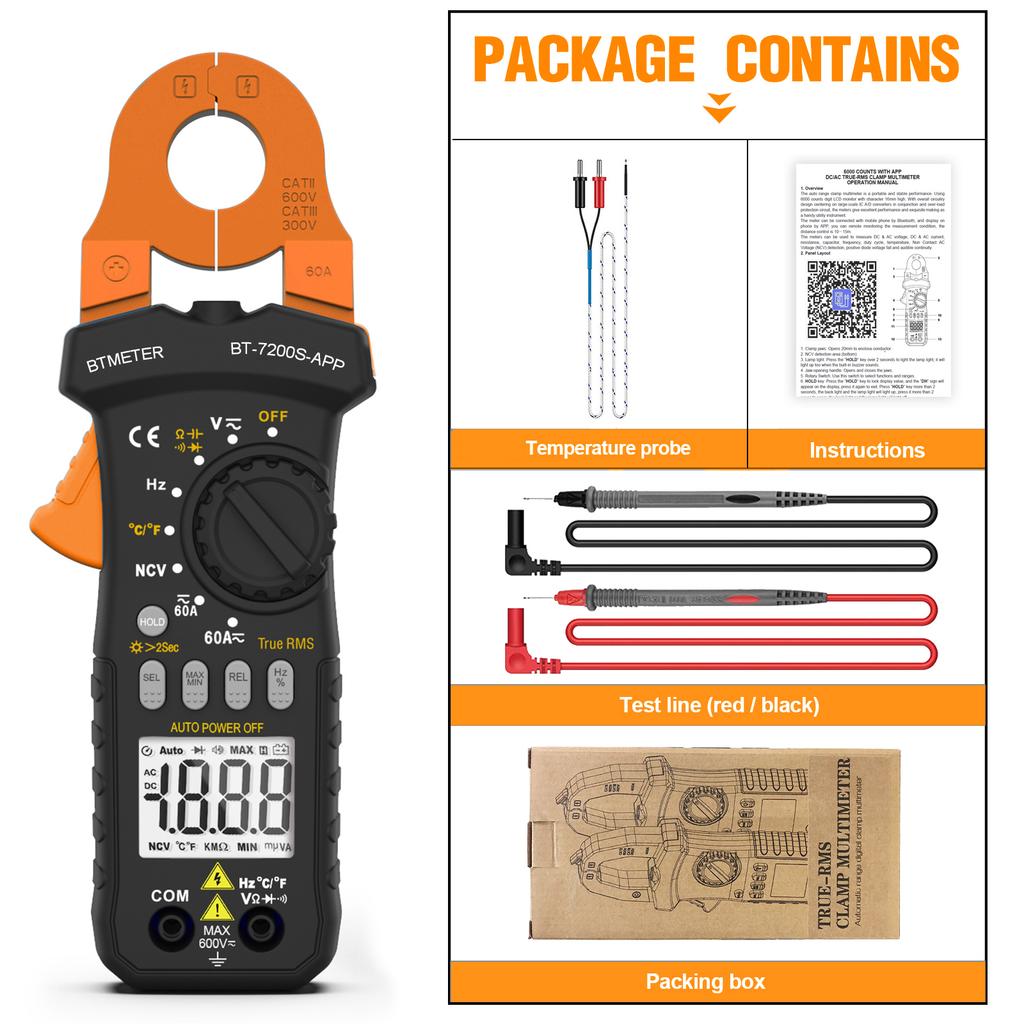 Best Bluetooth Clamp Meter For Beginners, AC/DC Voltage & Current, Non-Contact Voltage Detection,  Auto-Ranging Multimeter Tools