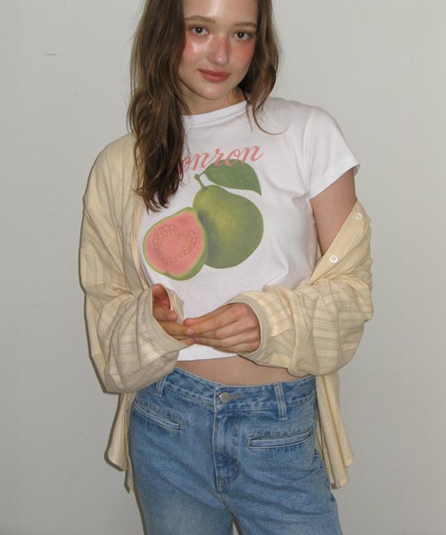 RONRON Guava Crop T Shirts White