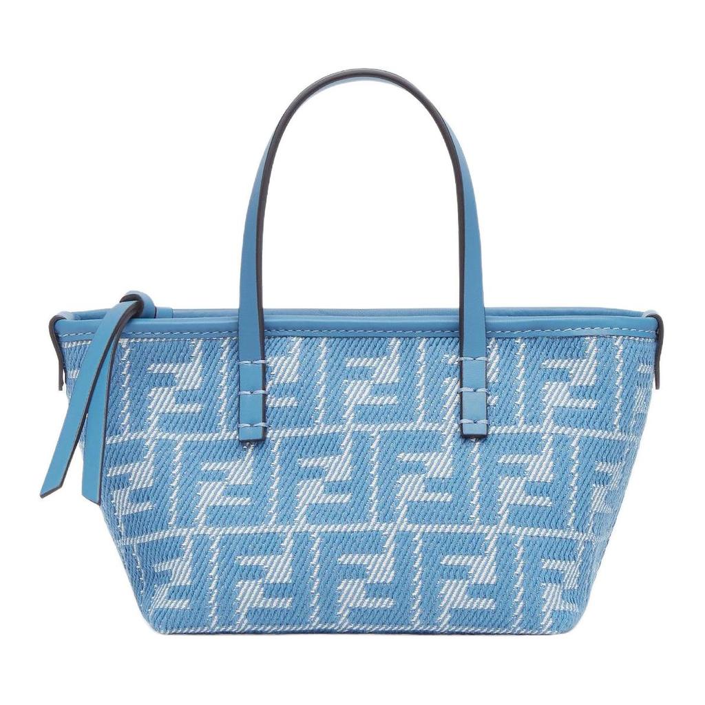 Fendi Roll Denim Effekt FF Jacquard Baumwolle Tragetasche Einkaufstasche Schulter Crossbody Handtasche Mini Damen Tote Blau 8BS096AUPXF1SKL