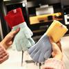 Blue knitted plush gloves for women's winter 2025 new plush warm riding thickened and cold-proof