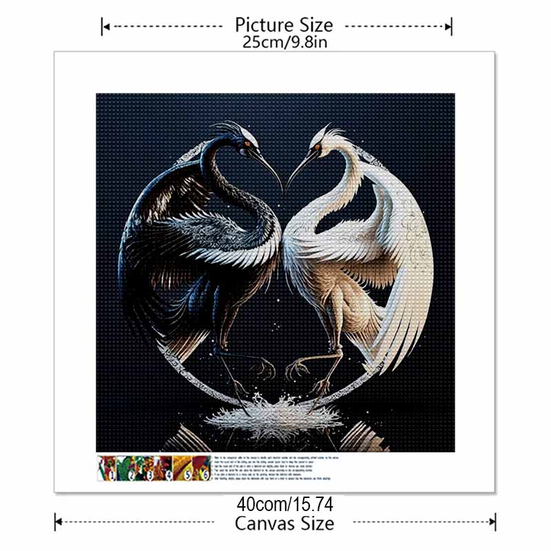 New Arrival 5D DIY Full Circle Diamond Painting "Black and White Double Cranes" Embroidery Cross Stitch Home Decor Gift