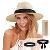 Womens Wide Brim Paper Straw Hat Beach Vacation Sun Protection Foldable Panama Style