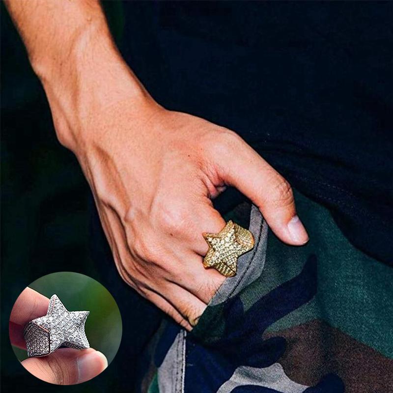 Hip Hop Pětihvězdičkové prsteny Kamínky Zirkon Pěticípé hvězdy Prsteny