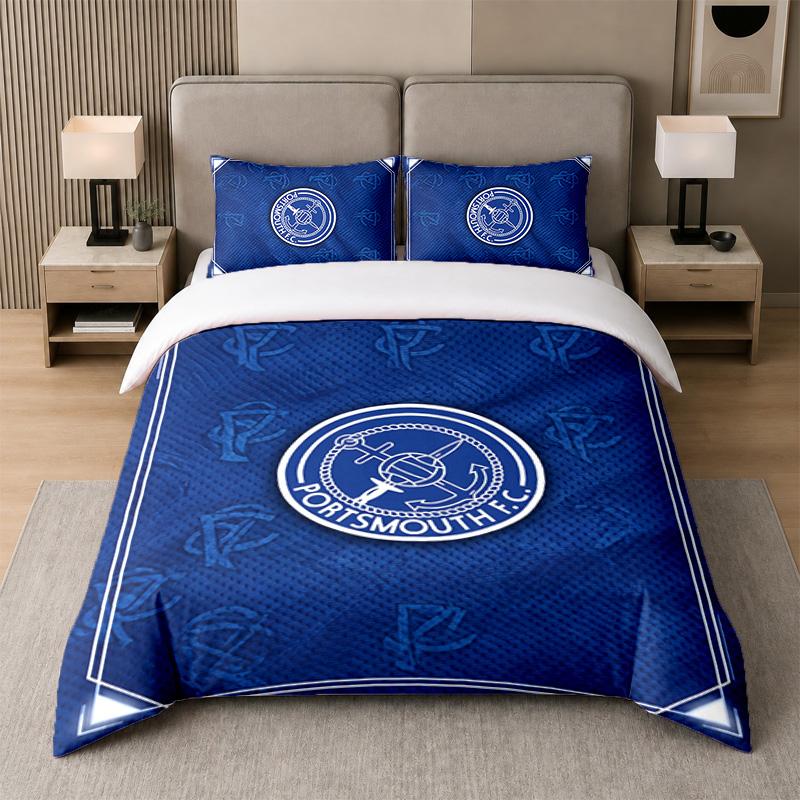 3Pcs Bedding SetPortsmouth FC Soft Bed Sheet and Two Pillowcases Home Bedroom Decor