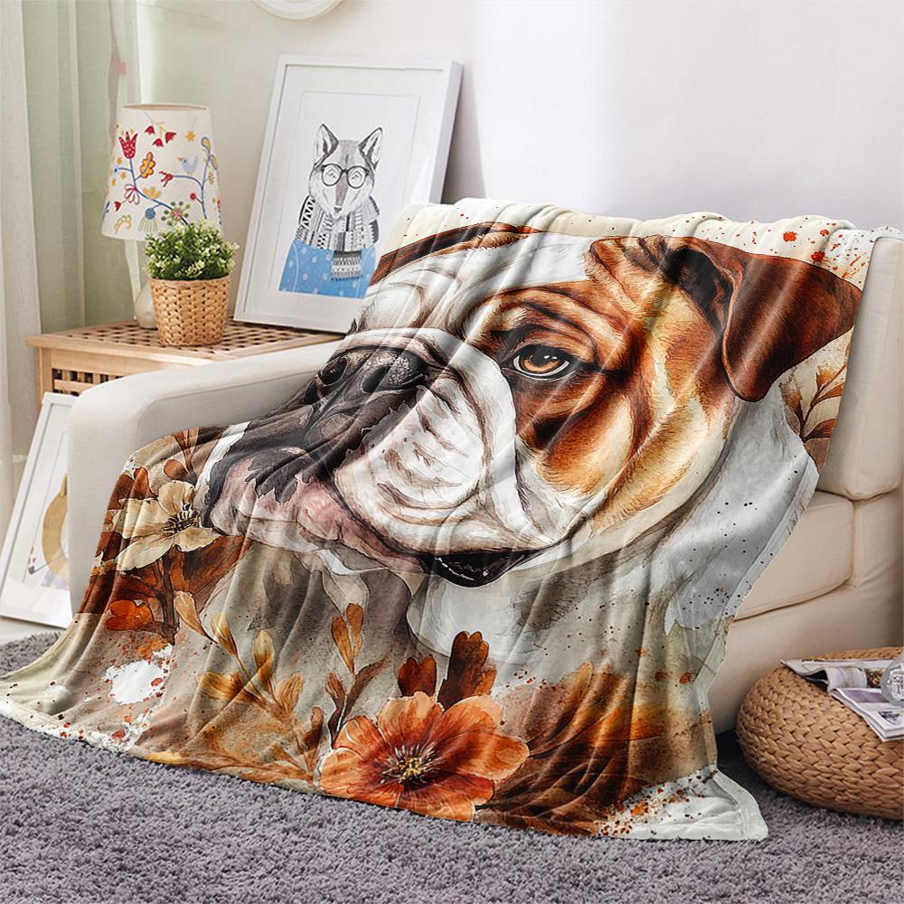 Bulldog Print Flannel Blanket, High quality Comfortable for All Seasons, Home Decor, Warmth and Comfort, Perfect for Christmas Gifts