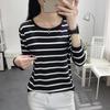 Gestreiftes Slim-Fit T-Shirt für Damen mit Rundhalsausschnitt und langen Ärmeln für Frühling, Sommer und Herbst