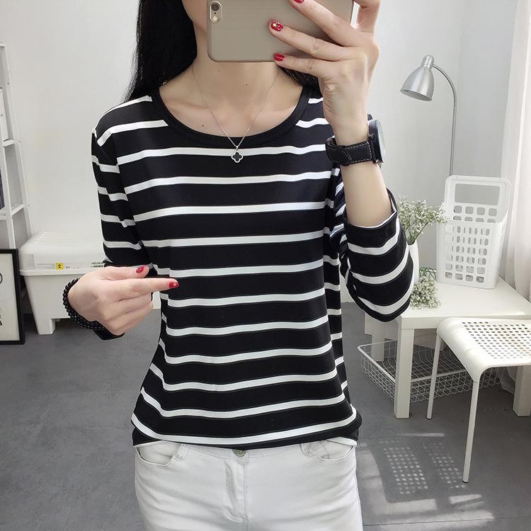 Gestreiftes Slim-Fit T-Shirt für Damen mit Rundhalsausschnitt und langen Ärmeln für Frühling, Sommer und Herbst