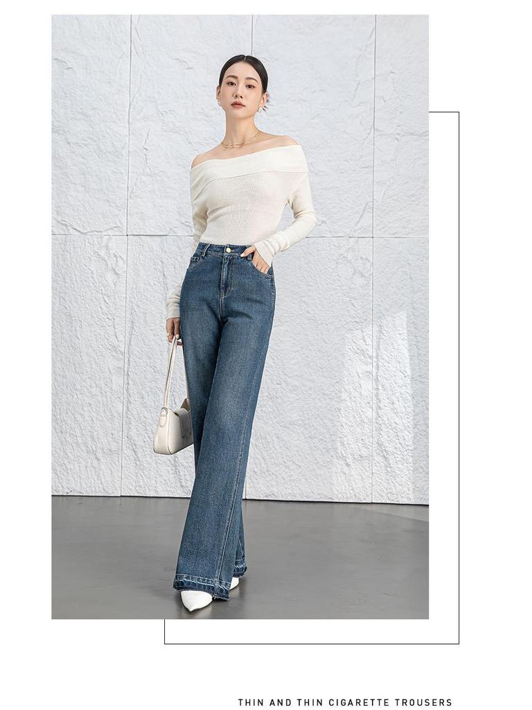 Xin Ge Women's Spring High Waist Retro Flare Jeans - Slimming Loose Fit, Wide Leg.