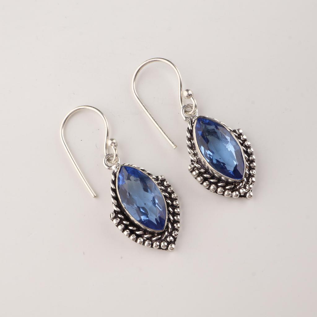 Tanzanite Gemstone Silver Earrings 1.6" Handmade Jewelry, 925 Sterling Silver, Lightweight Earrings For Gift AEE-4-14
