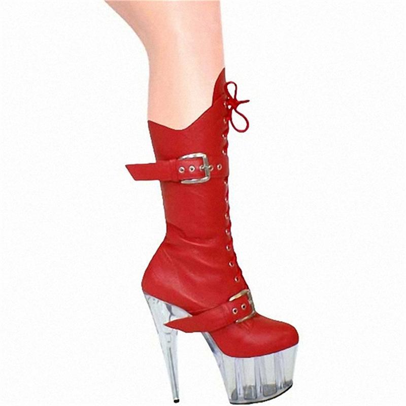 17Cm direct sales heightening women's lace-up red adhesive bottom round head tall tube self-inspection fashion boots spring and autumn