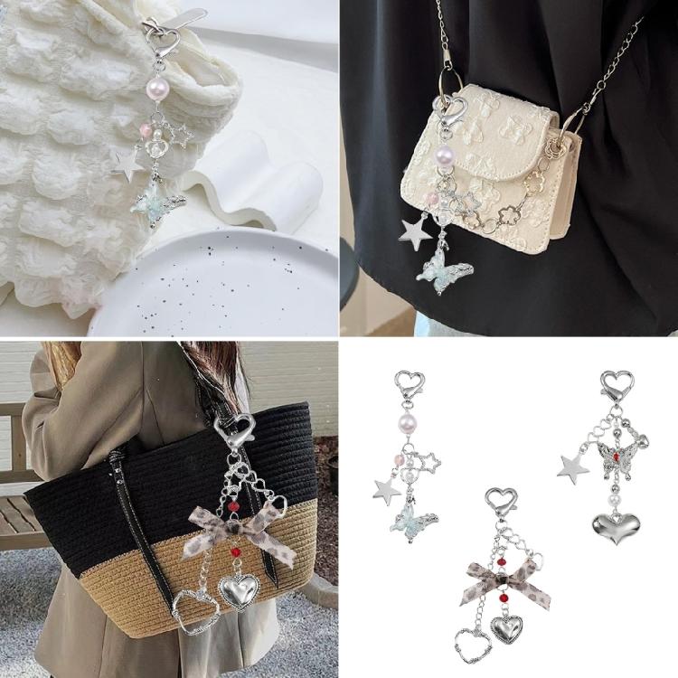 Versatile Key Ring Butterfly Bowknot Star Heart Beaded Keyring Bag Pendant Backpack Decoration for Daily Use and Parties