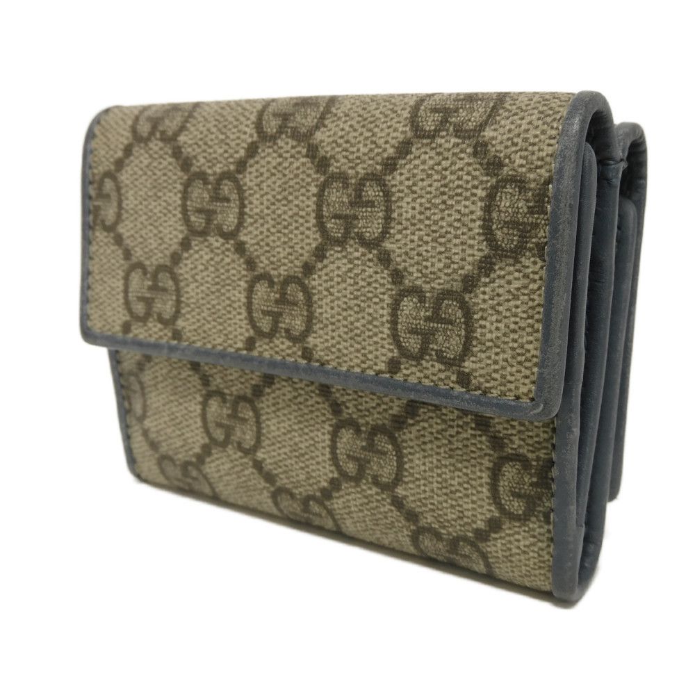 Used GG Supreme Mini Wallet 256442 7942 with Key Ring Chain, Blue Gray, 9539. Double G Beige Unisex from Japan AUTHENTIC