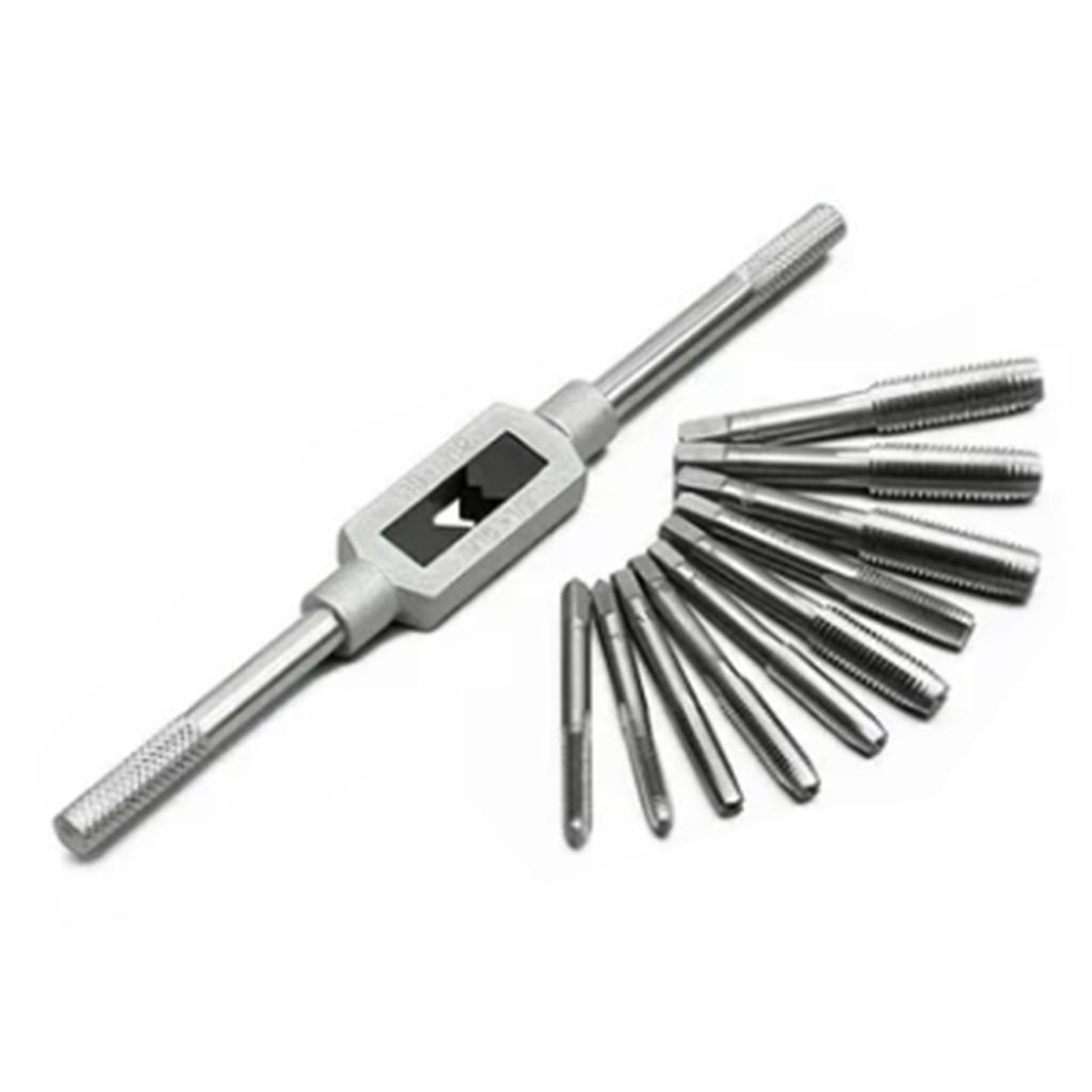 8PCS Straight Slotted Tap Silver High Speed Steel Straight Flutes Screw Threading Tap with Drift Holder for Wood