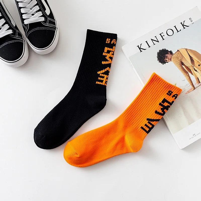Hip Hop Socks Mens High Quality Cotton Harajuku Tactical Socks Streetwear Casual Skateboard Sock Unisex Black Oragne