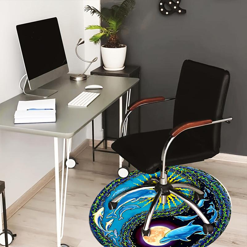 

1pc Office Carpet Chair Mats Dolphin Moon Wave Artwork Perfect for Decorating Office Chairss, Or Bedrooms.YDT429 80cm by 80cm