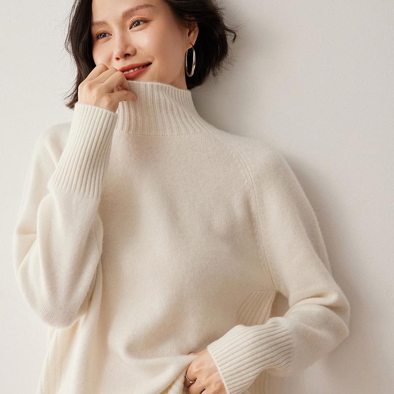 2024 New Women's Cashmere Half-High Collar Loose Knit Sweater - Autumn Winter Versatile Pullover