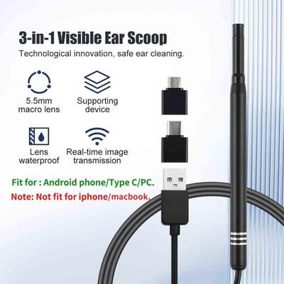 3 в 1 5,5 мм ендоскоп для чищення вух USB Visual Earpick HD Camera Spoon Отоскоп