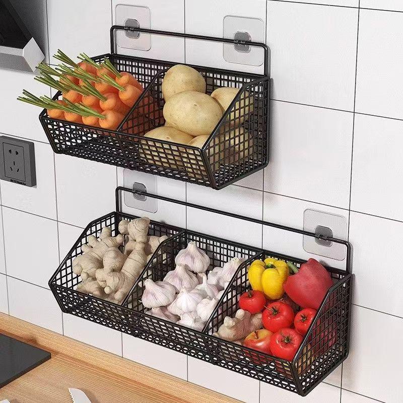 1PC Durable Metal Rack Heavy-Duty With Open Grid Design Space-Saving Vertical Garlic Wall Shelf For Vegetables 2 Sizes