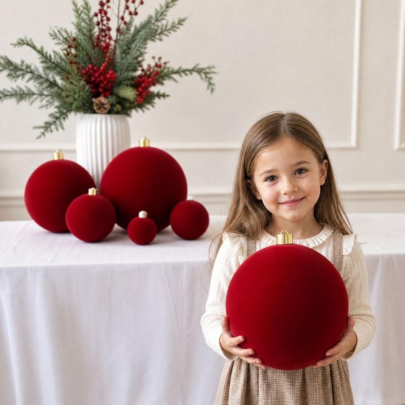 Velvety Christmas Ball Decorations Shatterproof Plastic Decorative Baubles Ornament for Christmas Tree Mantels Staircase