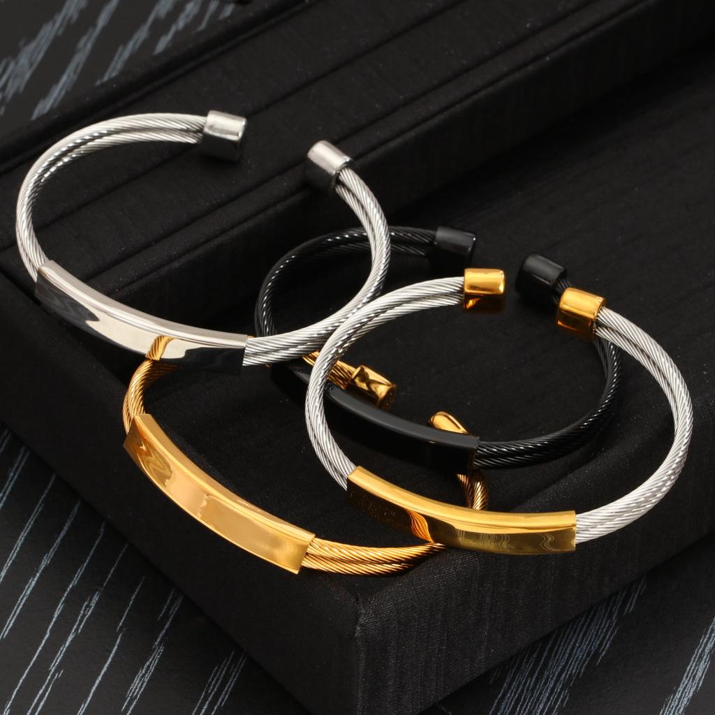 18K Gold Plated Stainless Steel Open Cuff Bracelet Open Design Adjustable Punk Men Jewelry Jewelry Bangle