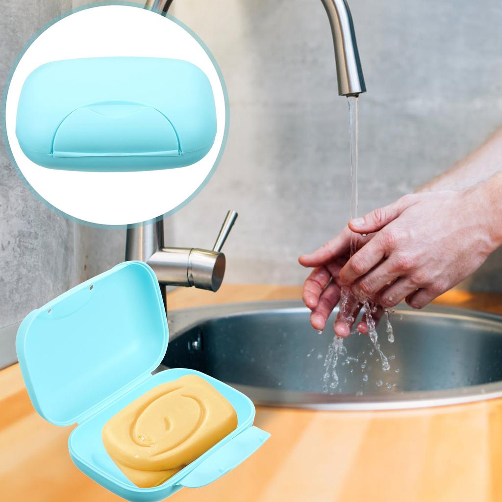 Blue Large Portable Soap Dish Lockable Travel Soap Box Holder Creative Sealed Case for Home Hiking Camping Use