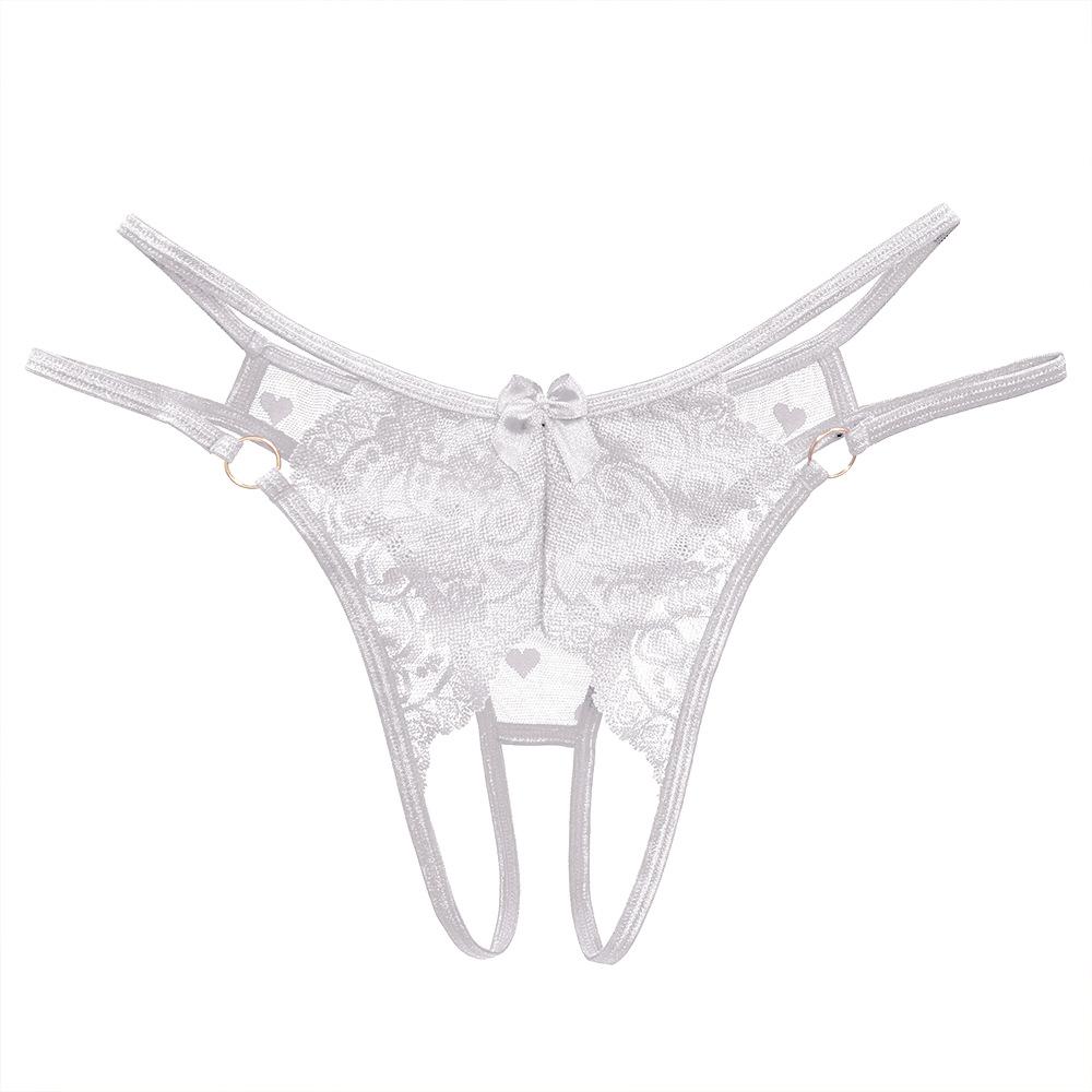 Sexy Panties Women's Perspective Lace Open File Free Couple Flirting Robe Thin Seduction Metal Ring Sexy Thong