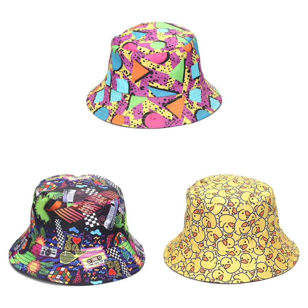 Duck Print Vintage Doublesided Fisherman Hat With Sun Protection For Outdoors