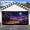 2D Curtain Banner 1 Garage Door Banner - Christmas Manger Scene with the Three Sages Camels Starry Night - Holiday Decoration