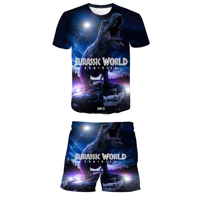 

Комплекты детской одежды, летняя футболка для маленьких мальчиков и девочек, футболка в стиле Харадзюку «Мир Юрского периода» + штаны, костюмы из 2 предметов, детская одежда для мальчиков 120