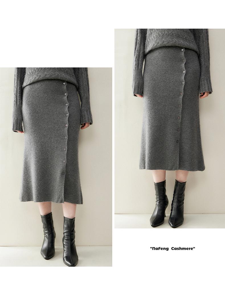 2025 Autumn/Winter Women's Cashmere Sweater & Slimming Knit Midi A-Line Skirt Set