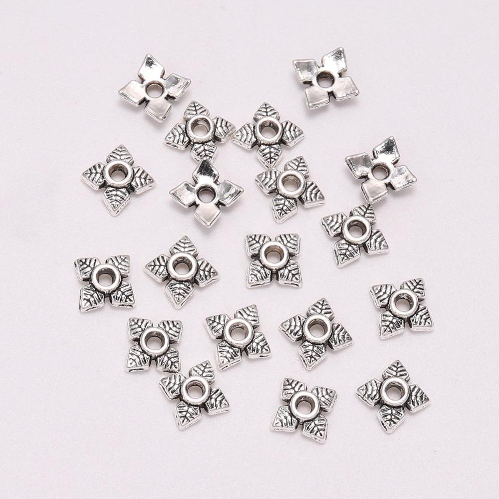 50pcs/Lot 6mm 4 Petals Leaves Antique Flower Loose Sparer Apart End Bead Caps For DIY Jewelry Making Findings Earrings