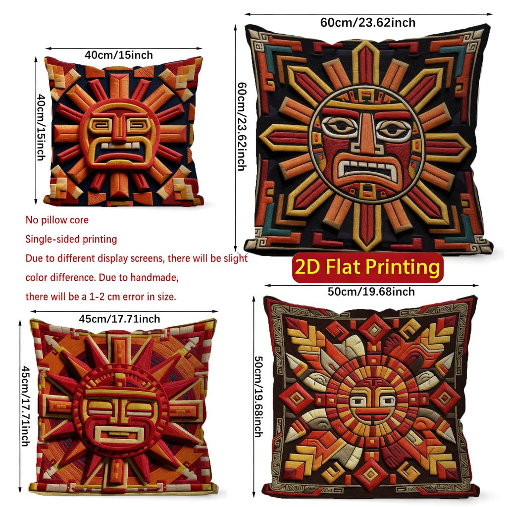 2D Aztec Sun God Print Decorative Pillow Covers Pattern Cushion Cover Suitable For Sofa Bedroom Car Pillow Cover