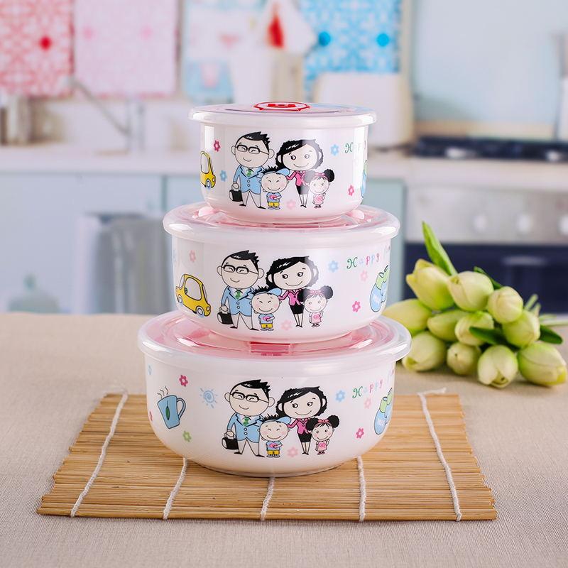 Three-piece Set, Bone China Food Container, Ceramic Salad Bowl, Lunch Box , Kitchen Ceramic Bowl Sets, Porcelain Mixing Bowl