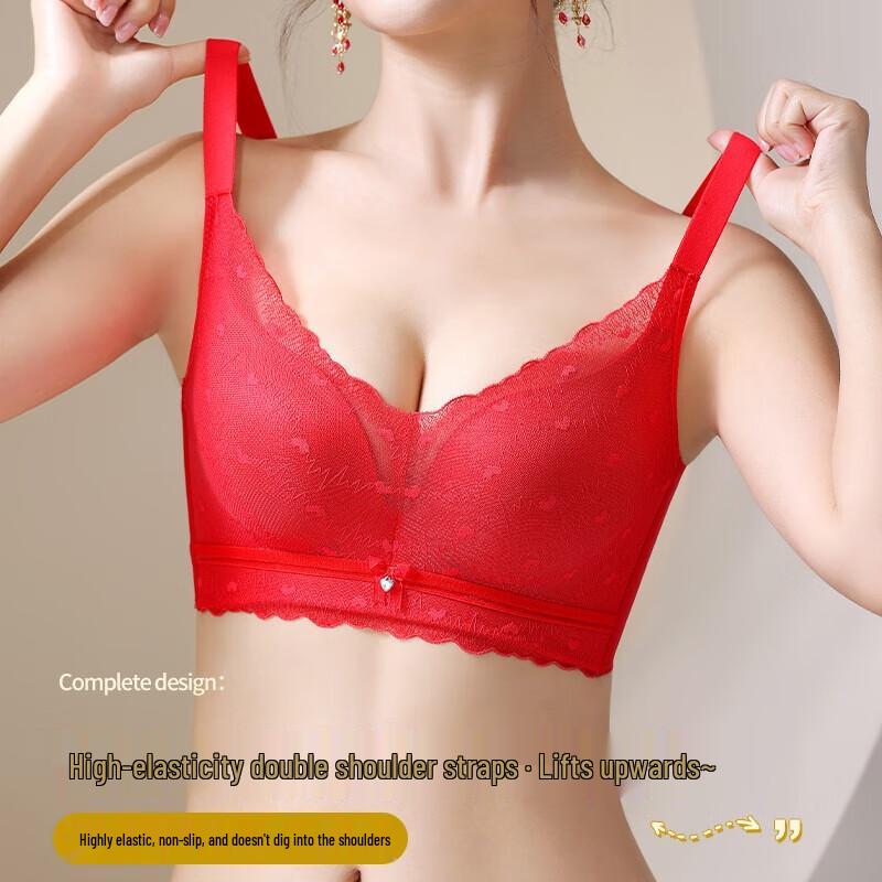 Langsha Red No-Underwire Push-Up Bra and Panty Set