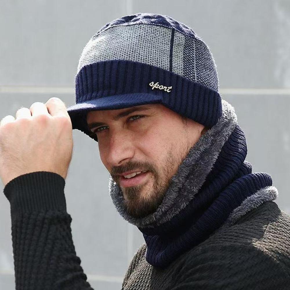 Men Winter Warm Set Classic Plush Fur Lined Winter Hat Male Outdoor Keep Warm Fashion Hat Cap