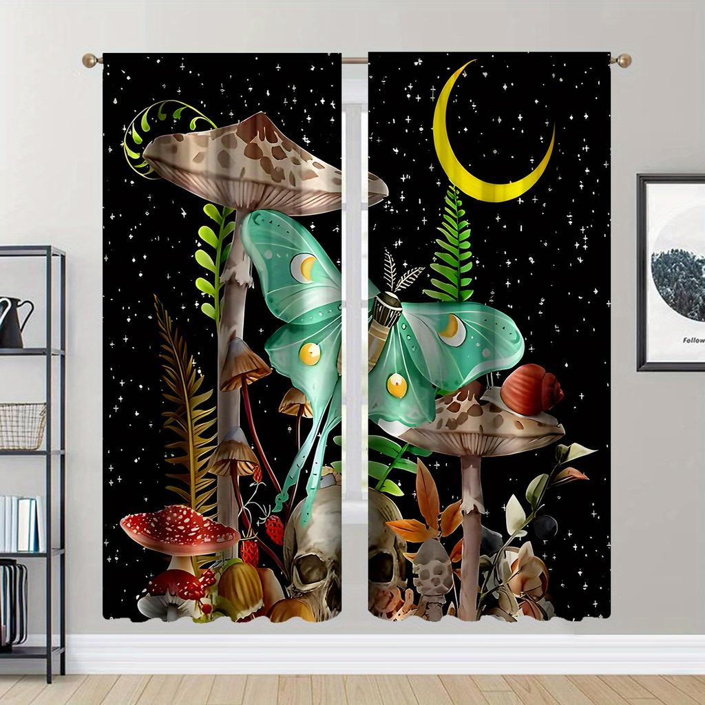 Garden Style Knit Fabric Curtain Panels with Rod Pocket  Light-Filtering Polyester Curtains Bird and Butterfly for Bedroom