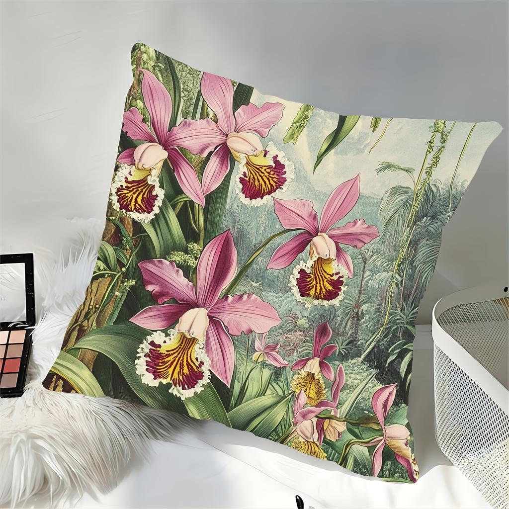 Vintage Orchid Botanical Throw Pillow Cover Tropical Jungle Floral Decorative Pillow Case For Home