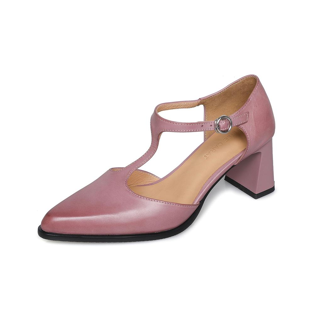 Fashion 2025 Spring New Women's Cow Leather 6.5cm Thin High Heel T-strap Pumps Elegant Ladies Hollow-out Daily Dress Heeled Shoes Woman