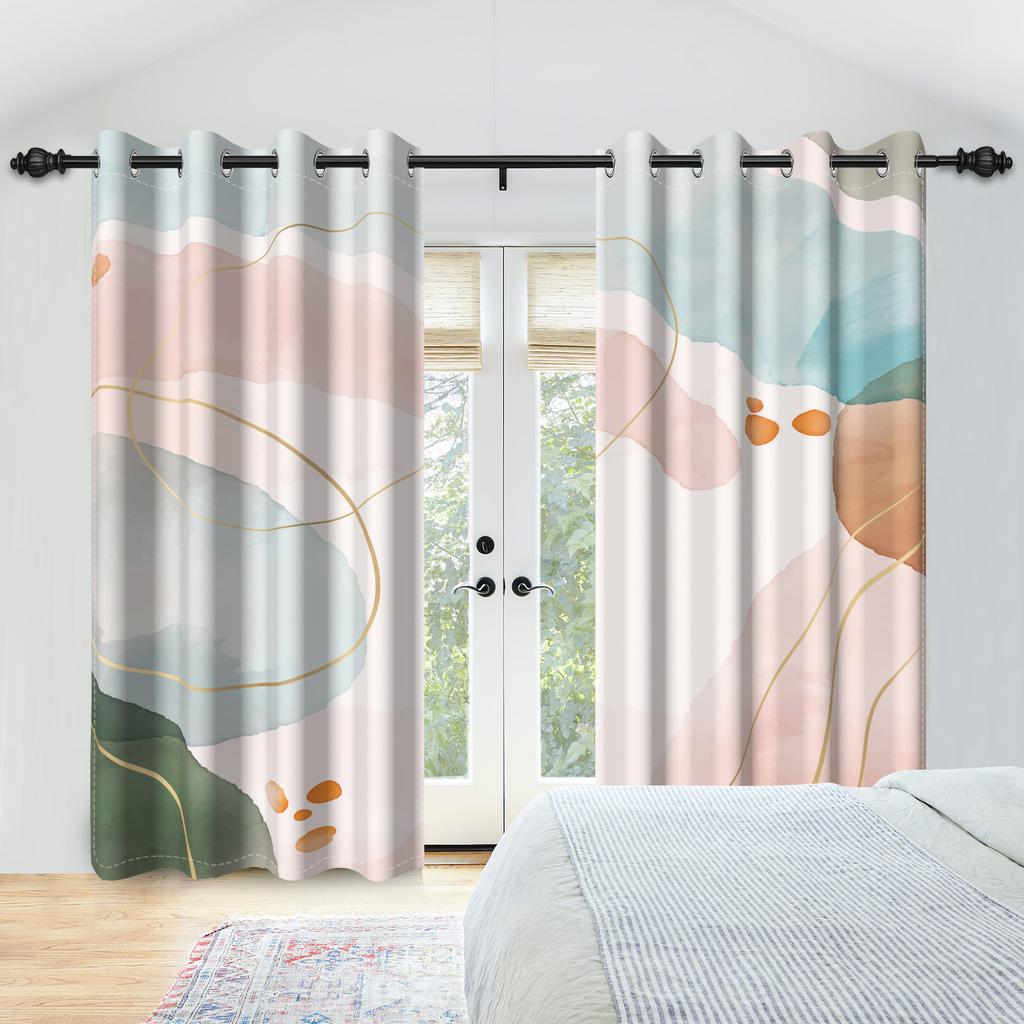 Minimalist Home Window Curtains Abstract Geometric Pattern Bedroom Hotel Living Room Kitchen Decor Windproof Curtain With Light Blocking Polyester